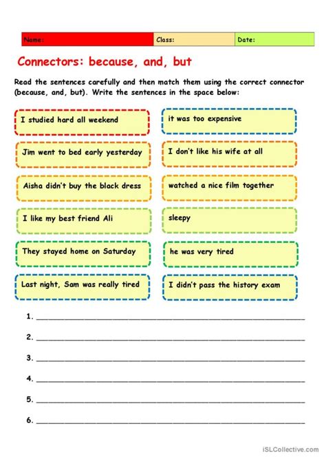 Connectors: and, but, because genera…: English ESL worksheets pdf & doc