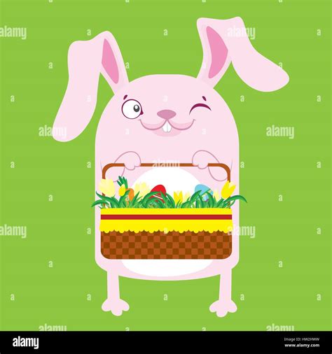 Bunny with Easter baskets with eggs. Pink Bunny on green background Stock Vector Image & Art - Alamy