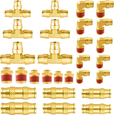 Buy DOT Air Brake Line Fittings Assortment, 33Pcs Brass DOT Air Fittings, 1/4 3/8 1/2 Push to ...