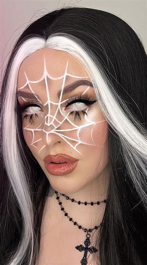 Creative Halloween Makeup Looks : White Spider Web Face Creation