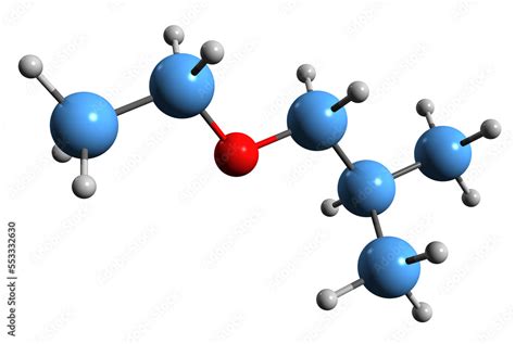 3D image of isobutyl ethyl ether skeletal formula - molecular chemical ...