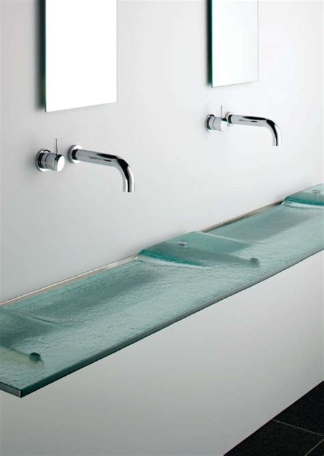 Very Slim Glass Bathroom Sink - Linea Washplane® Seafoam Glass By Omvivo - DigsDigs