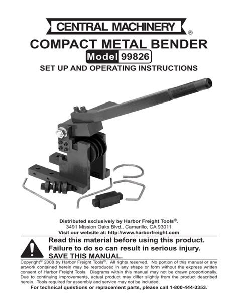 Harbor Freight Tools Compact Metal Bender User manual | Manualzz