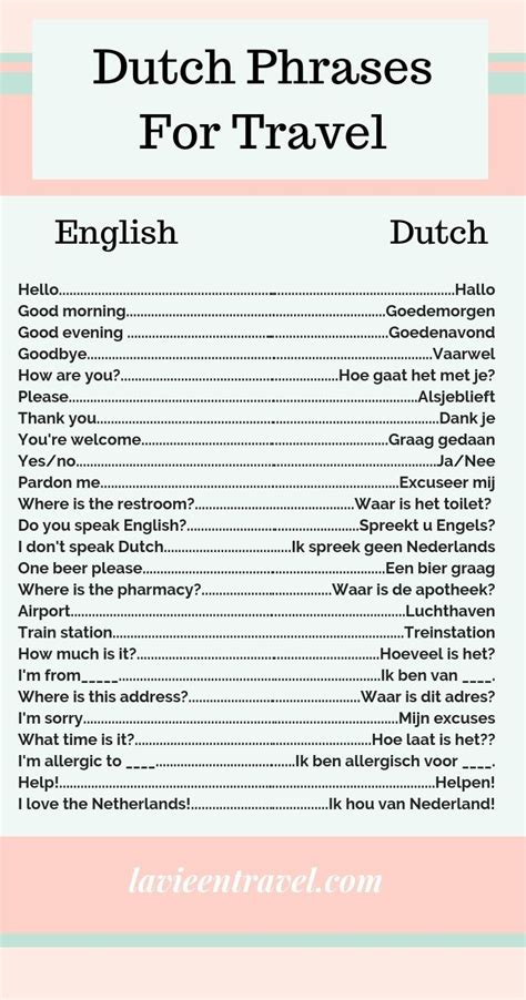 dutch phrases for travel in english