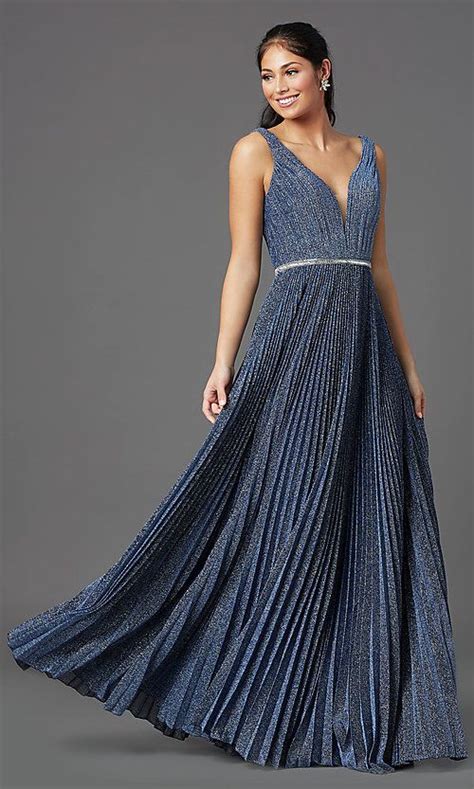 Long V-Neck Glitter Blue Prom Dress by PromGirl | Prom dresses blue ...