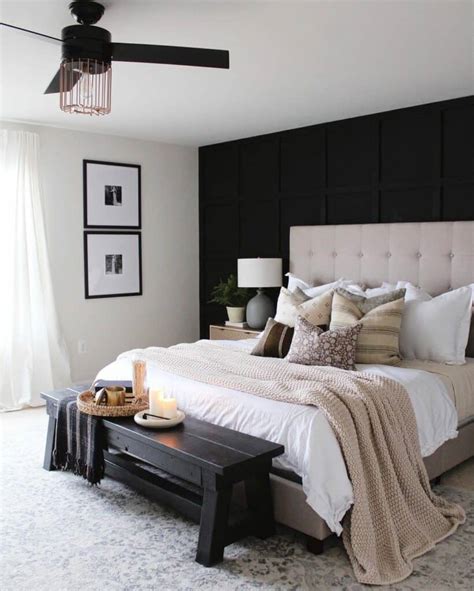 Modern Farmhouse Bedroom With a Tricorn Black Accent Wall - Soul & Lane