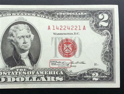 1963 $2 Dollar Bill Red Seal Crisp Gem Unc