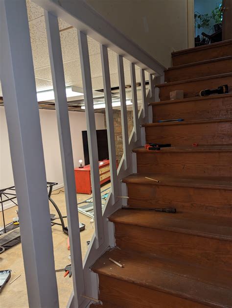 Built safety railing for the stairs to my basement. : r/woodworking