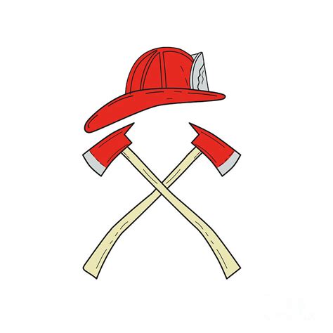 Fireman Helmet Crossed Fire Axe Drawing Digital Art by Aloysius ...