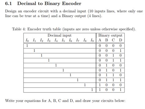 Solved Decimal to Binary Encoder: Design an encoder circuit | Chegg.com