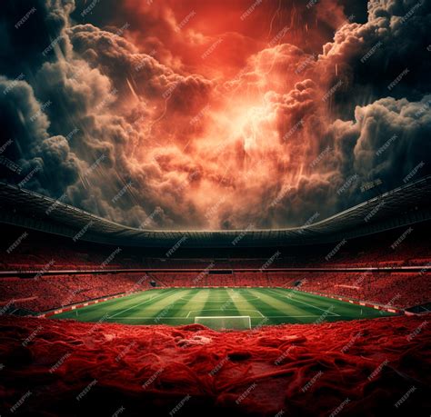 Premium AI Image | REALISTIC STADIUM PHOTO WITH RED SMOKE IN 4K