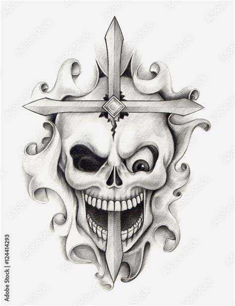 Skull art tattoo.Art design head skull mix cross and graphic for tattoo ...