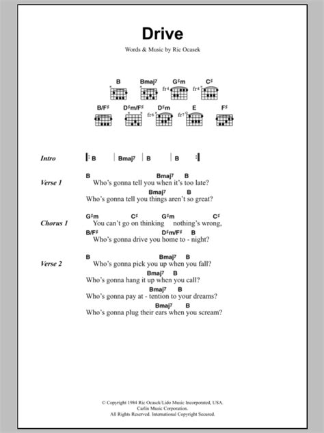 Drive by The Cars - Guitar Chords/Lyrics - Guitar Instructor