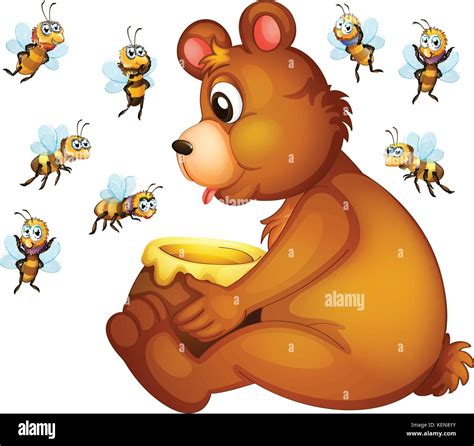 The Character Of Cute Brown Teddy Bear In The Honey Stock