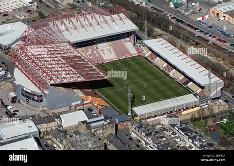 aerial view of Bradford City football ground, Valley Parade stadium ...