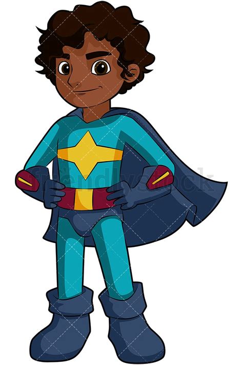 Black Boy Superhero Cartoon Vector Clipart - FriendlyStock