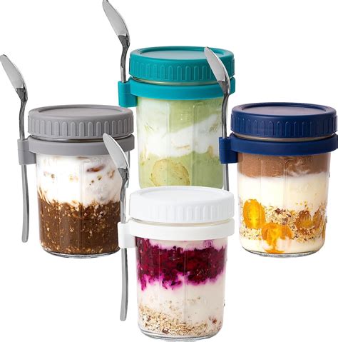 HBlife 4-Piece Overnight Oats Containers with Lids and Spoons, 16 oz ...