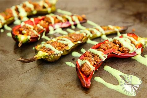 Stuffed Anaheim Peppers with Creamy Cilantro Tahini Sauce - Vegetarian ...