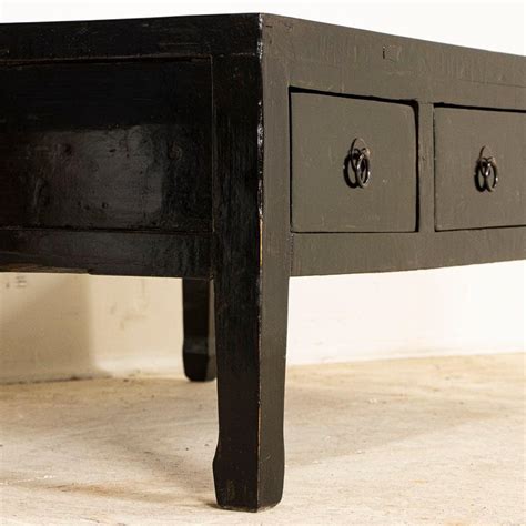 Antique Chinese Black Lacquer Coffee Table With 3 drawers