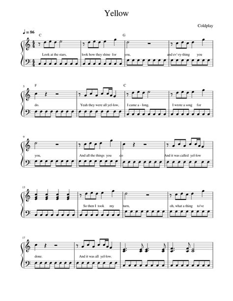 Yellow - Coldplay Sheet music for Piano (Solo) Easy | Musescore.com