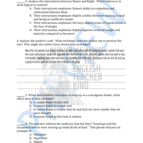 Lord of the Flies Chapter 7 Close Reading Analysis Worksheet - Classful