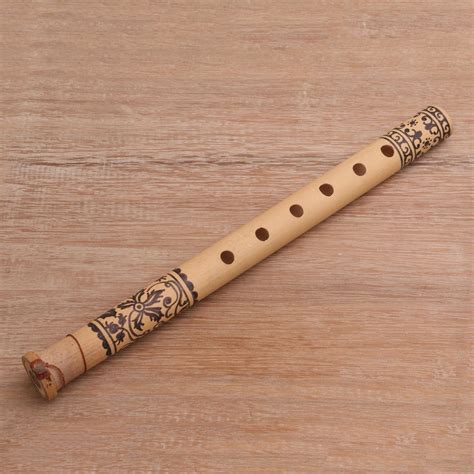 Unique Floral Bamboo Flute - Black Hibiscus | NOVICA