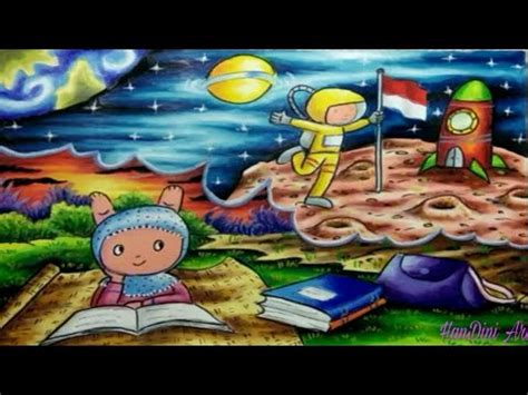 Cara Menggambar Tema Cita-citaku Menjadi Astronot HanDini Art - YouTube