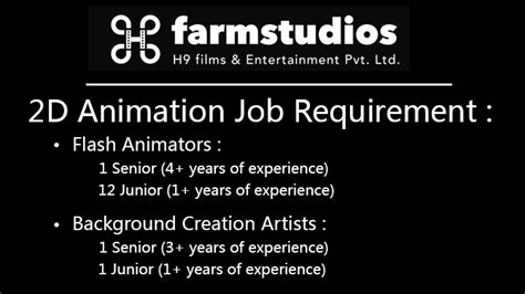 Job Requirements of 2D Flash Animator and BG Artist