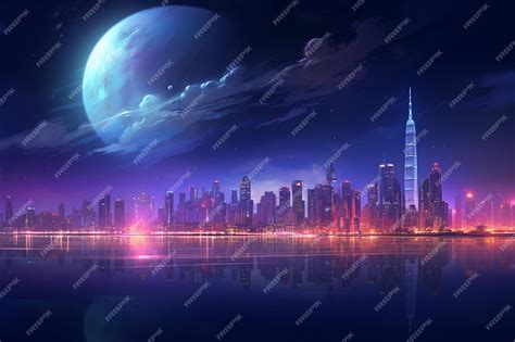 Premium AI Image | An Futuristic Nighttime City Skyline in the Future