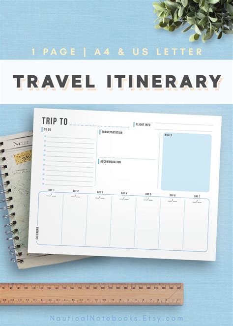 Travel Itinerary Template Printable Vacation Trip Planner in Vacation ...