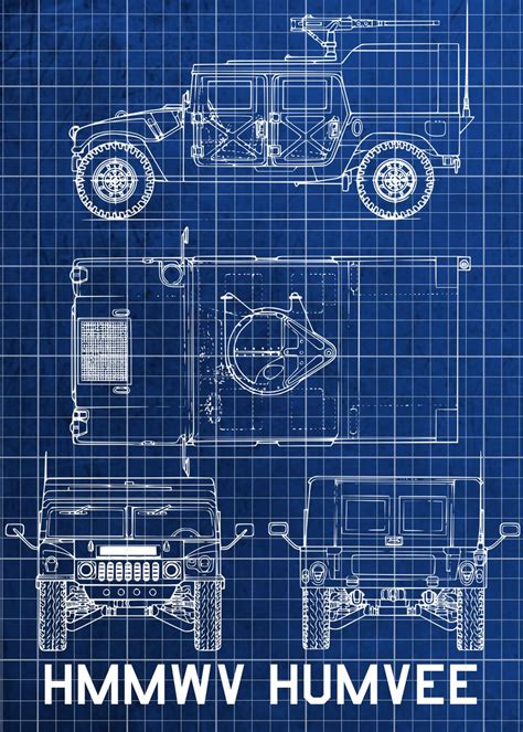 'Blueprint of Humvee' Poster, picture, metal print, paint by Geoji Jacob | Displate