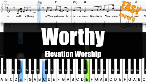 🎹Elevation Worship - Worthy Sheet + Lyrics + Chords Piano Easy Tutorial ...