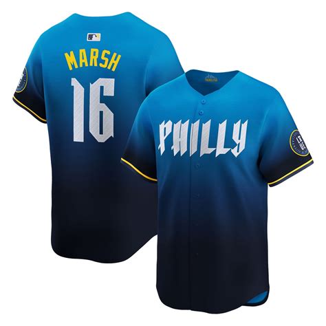 Men's Baseball Team Jersey Brandon Marsh #16 Philadelphia_Phillies Blue 2024 City Connect Player ...