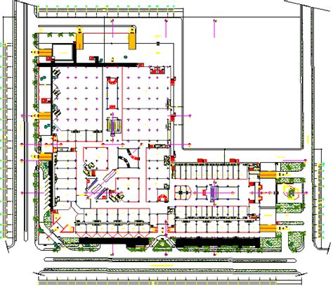 Ground floor layout plan details of mini shopping mall dwg file - Cadbull