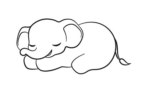 Cute sleeping baby elephant cartoon outline illustration. Easy animal coloring book page ...