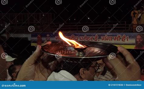 Ganga Aarti Ceremony in Parmarth Niketan Ashram at Sunset. Stock ...