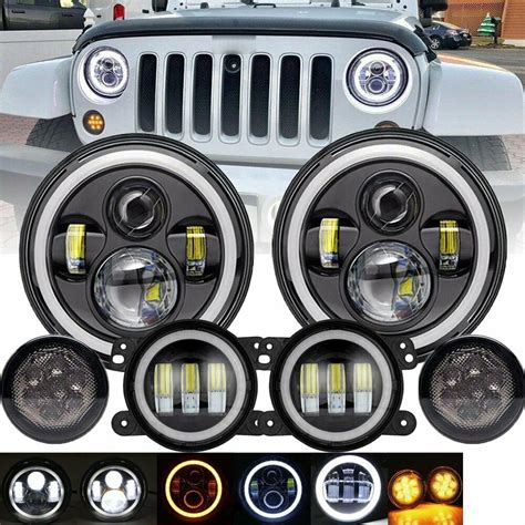 2007-17 for Jeep Wrangler JK Halo LED Headlights + Halo LED Fog Lights Combo Kit - Walmart.com