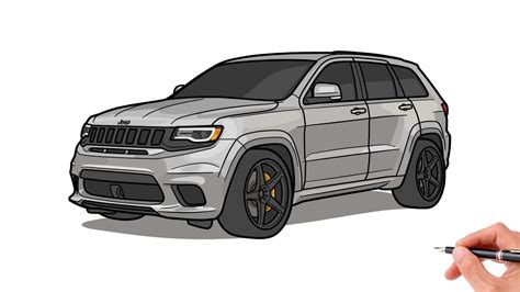 How to draw a JEEP GRAND CHEROKEE TRACKHAWK 2018 / drawing jeep srt trackhawk 2019 - YouTube