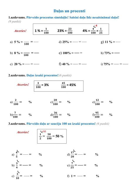 Daļas un procenti online exercise for | Live Worksheets