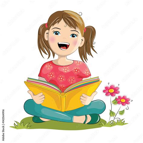 Cartoon girl reading book - vector illustration Stock Vector | Adobe Stock