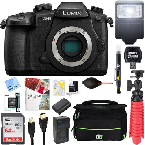 Panasonic LUMIX GH5 20.3MP 4K Mirrorless Digital Camera with WiFi Body Bundle with 64GB Memory ...