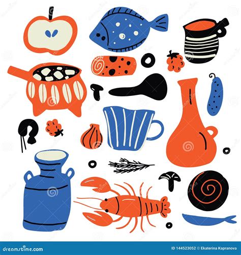 Hand Drawn Vector Illustration of Scandinavian Food. Doodle Style. Stock Vector - Illustration ...