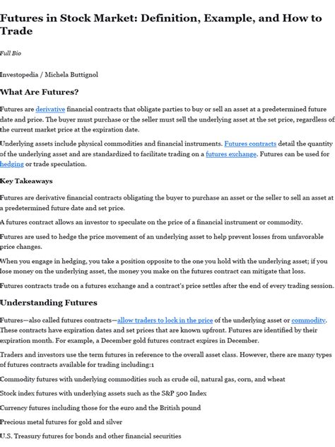 Futures in Stock Market Definition, Example, and How To Trade | PDF ...