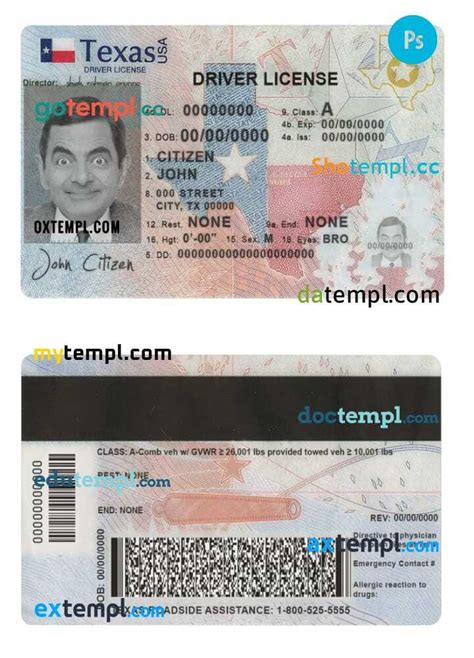 USA Texas driving license template in PSD format, fully editable (2020 ...