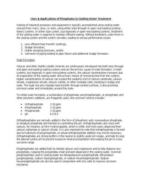 Uses Applications of Phosphates in Cooling Water Treatment | PDF ...