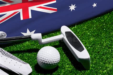 Golf Ball and Club with Flag of Australia on Green Grass. Golf Championship in Australia Stock ...