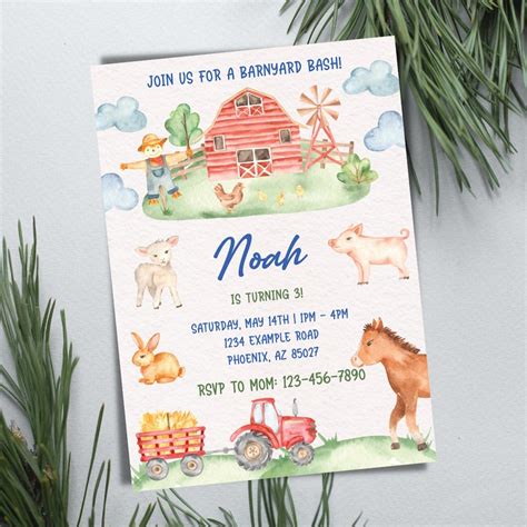 Editable Farm Invitation Farm Animals Birthday Invitation Barnyard Birthday Bash Boy Farm ...