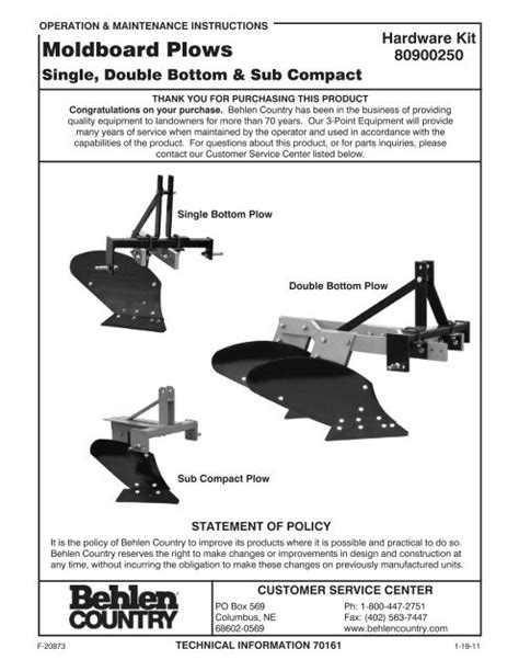 Moldboard Plows Single, Double Bottom & Sub ... - Behlen Country