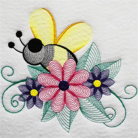 Machine Embroidery Designs - Bees And Flowers Collection of 6