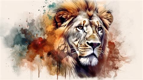 Digital Watercolor Painting Of A Lion In 3d Rendered Style Background ...